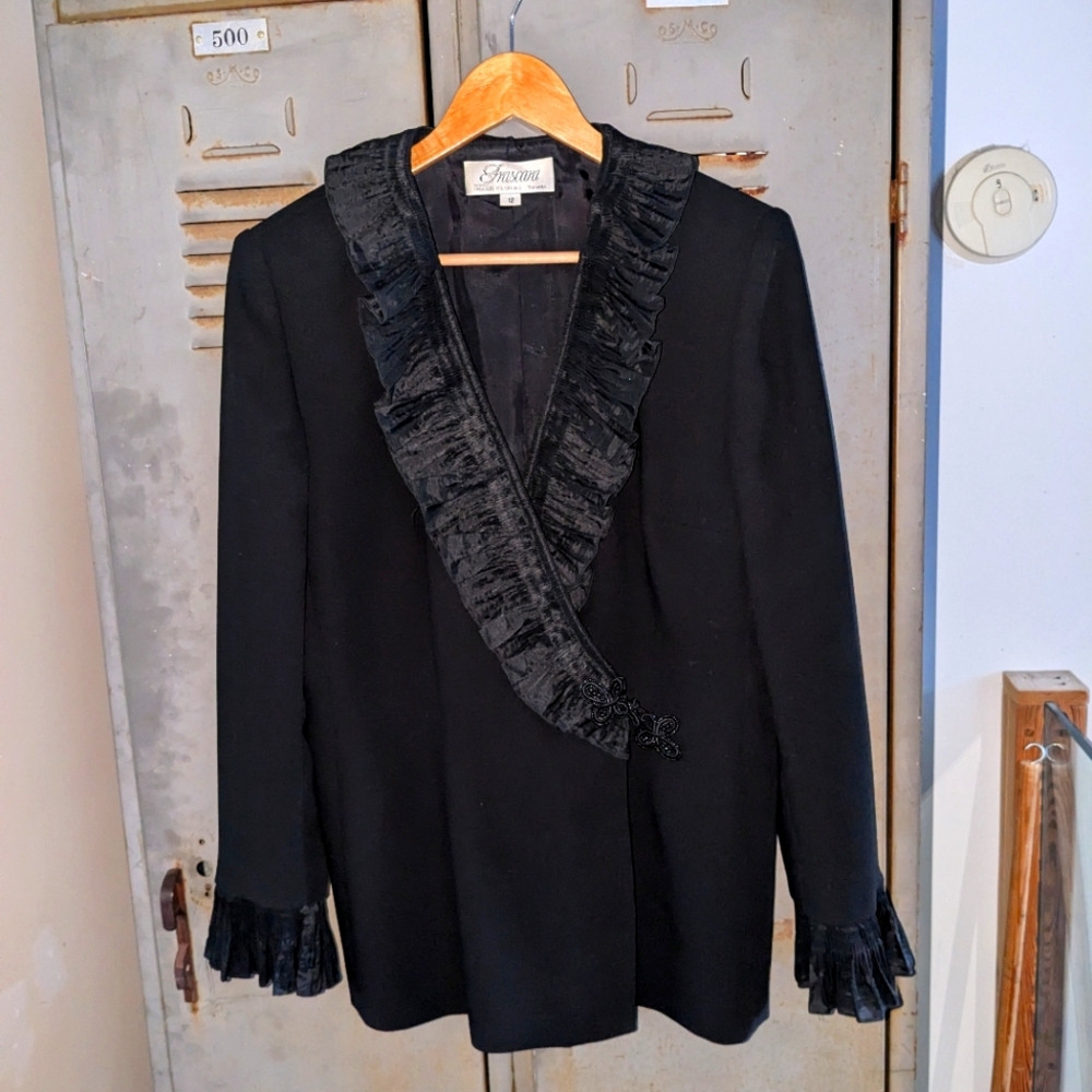 Vintage Frascara for Beker Black Ruffled Blazer